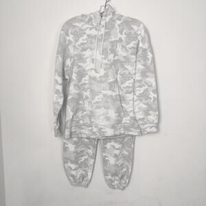 Lazypants Gray White Camo Hoodie Jogger Lounge Set Size XS Oversized